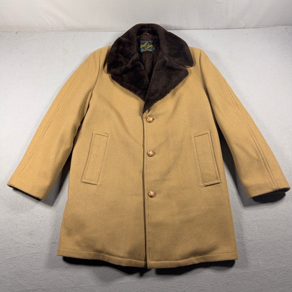 Montgomery Ward Coat Women M Vintage Faux Fur Collar Tan Brown Mob Old Money